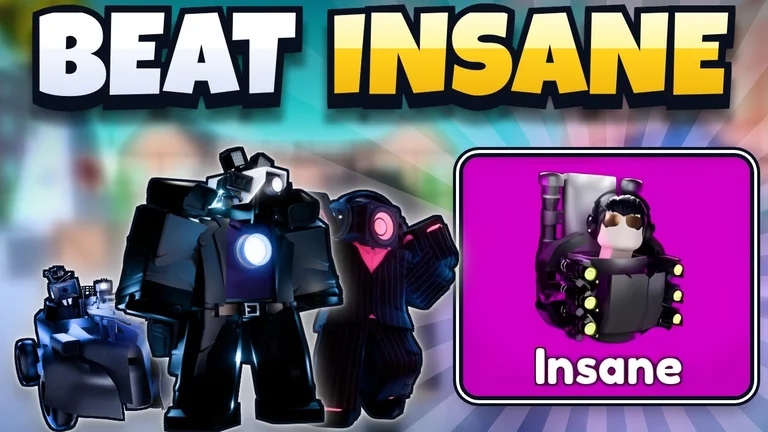 Cameraman Tower Defense Insane strategy-video cover showing defenders and the difficulty label.
